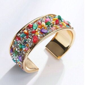 Colorful Gemstone Gold Cuff Bangle